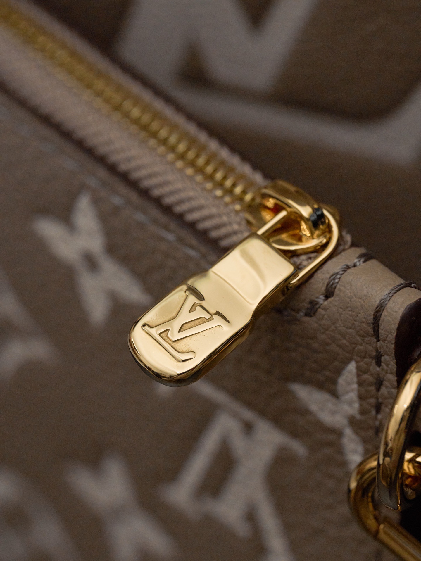 Close-up of Louis Vuitton gold zipper detail on the All In BB
