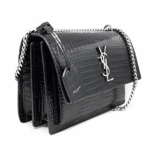 How to Style the Saint Laurent Sunset 22 in Crocodile-Embossed Leather side view showing chain and structure
