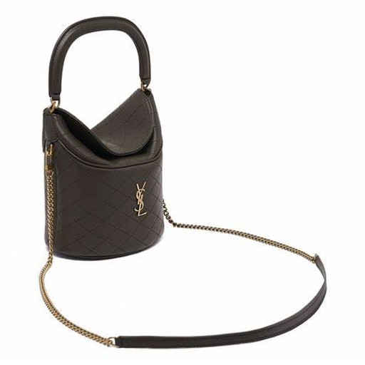 Angled view of Saint Laurent Gaby Bucket showing top handle and chain strap
