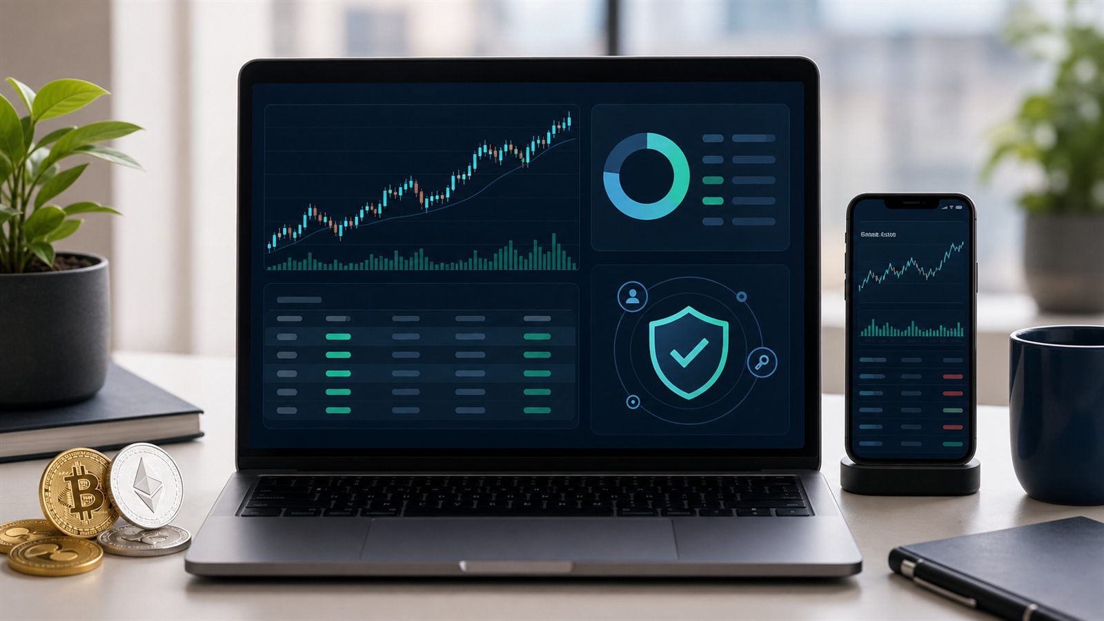 Editorial cover image for a Bitget Exchange Review 2026 article covering features fees and security