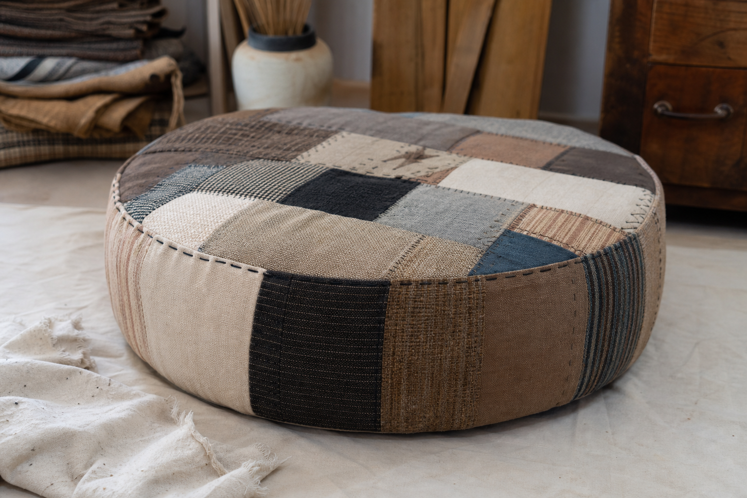 Fabric-Scrap Floor Pouf