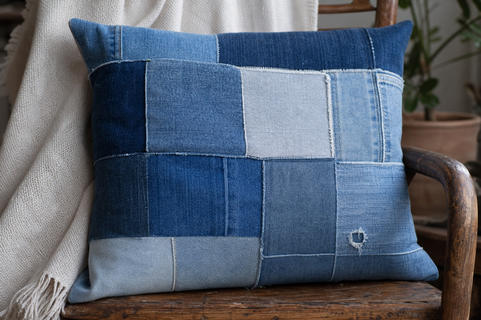 Denim Patchwork Cushion