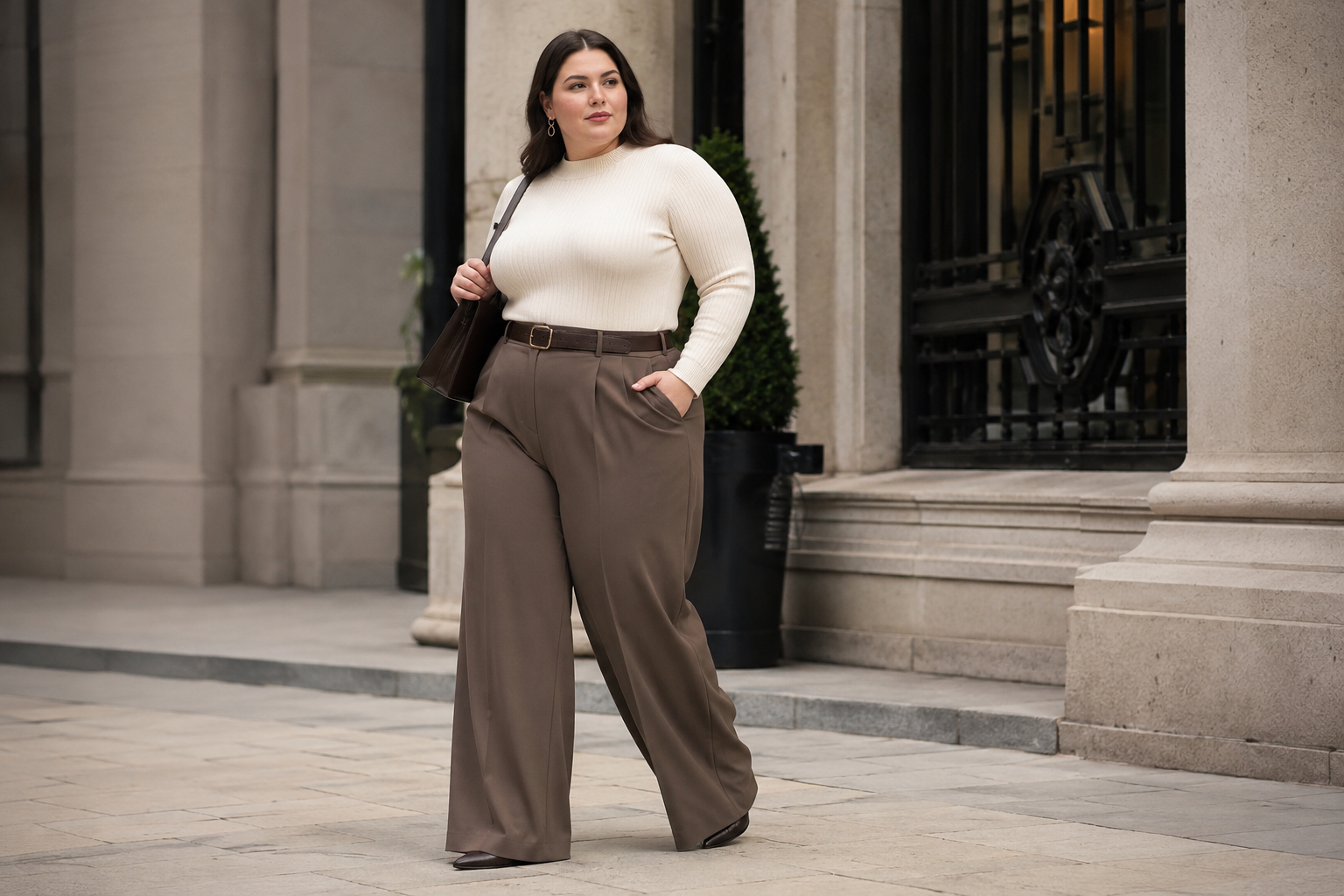 High-Rise Wide-Leg Trousers With a Fitted Knit