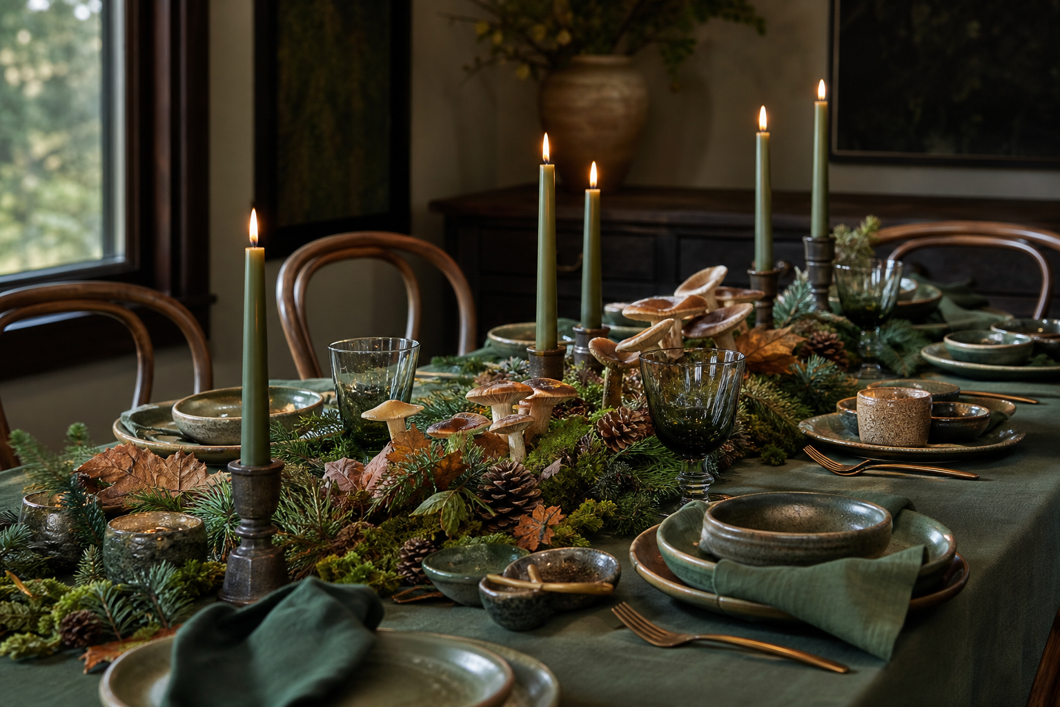 Woodland Green Thanksgiving Table