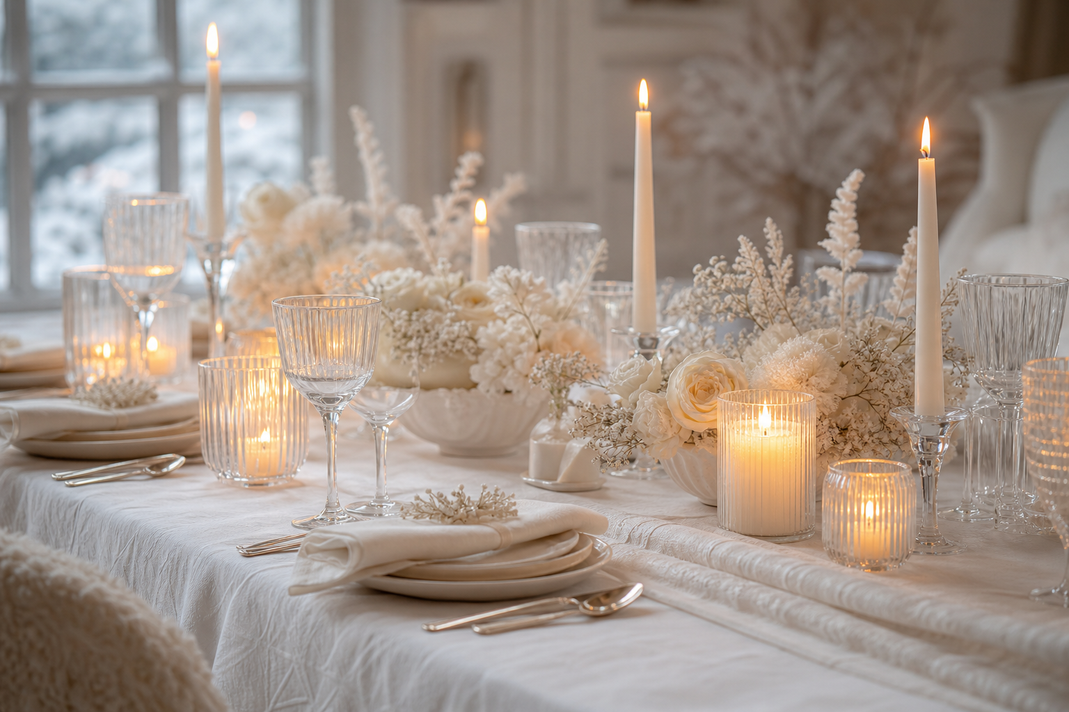 Winter White Candlelit Table