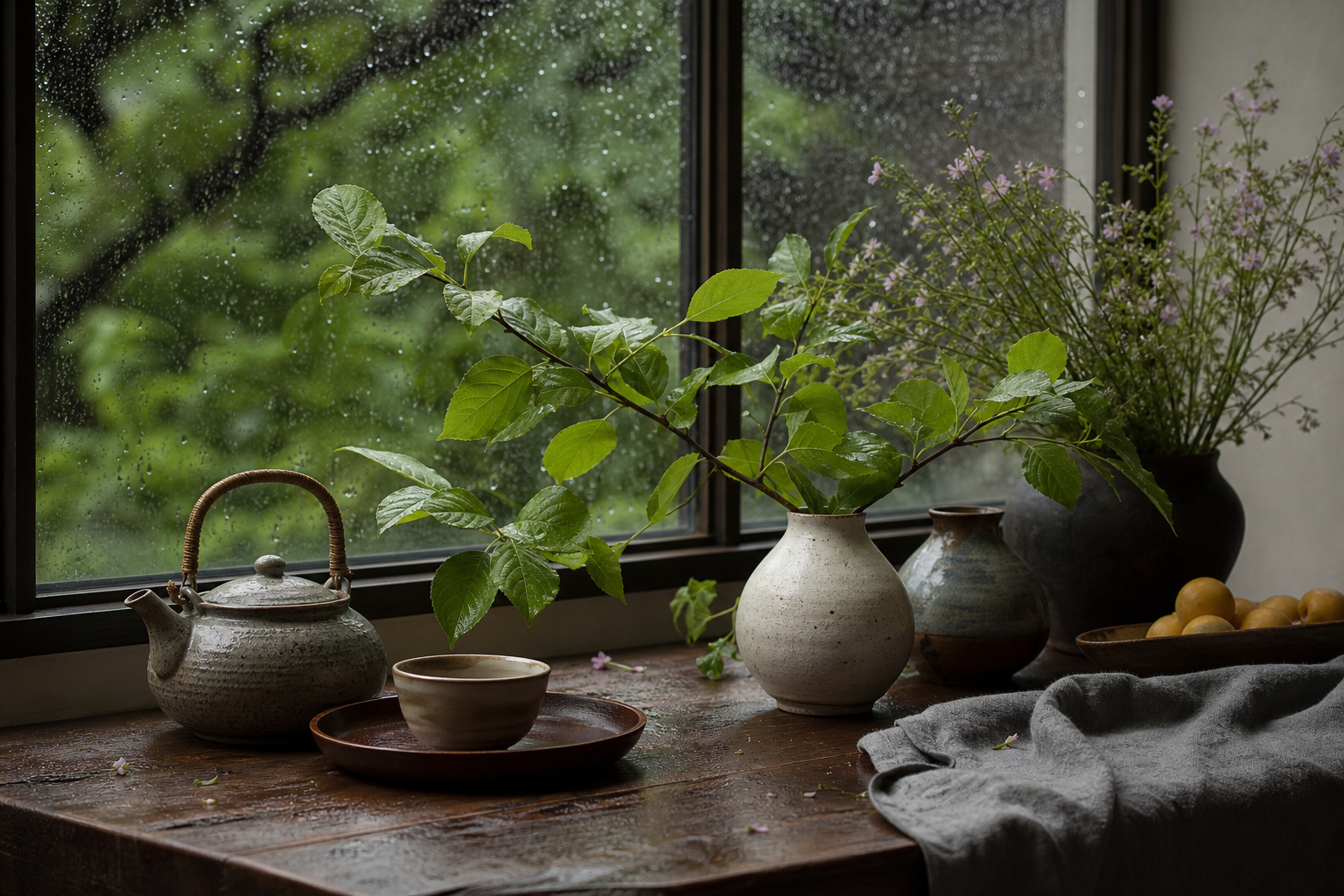 Rainy-Day Botanical Tea Table
